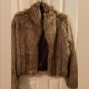 Abercrombie faux fur jacket in brown/tan